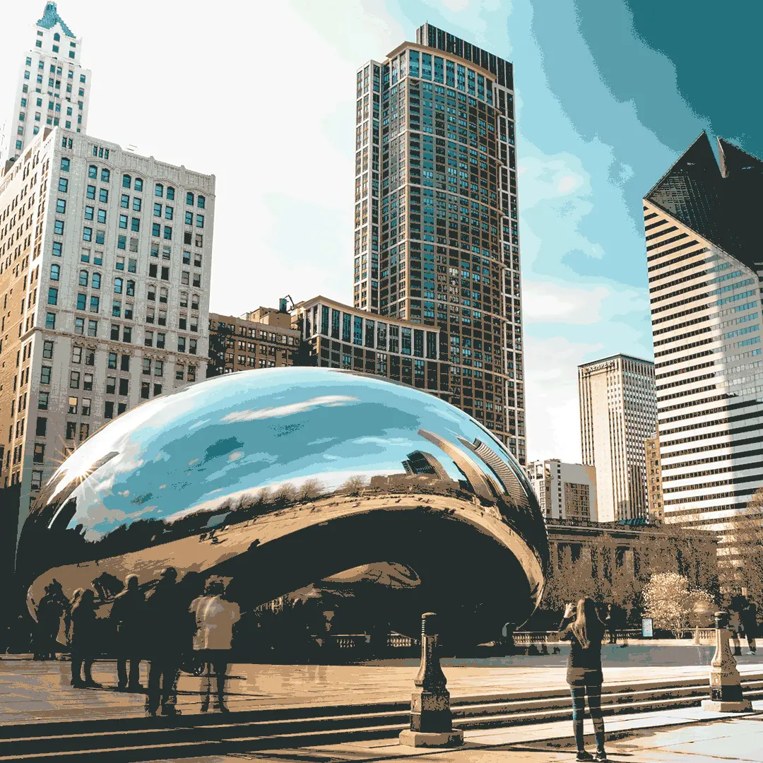 The Bean in Chicago during the day surrounded by tourists